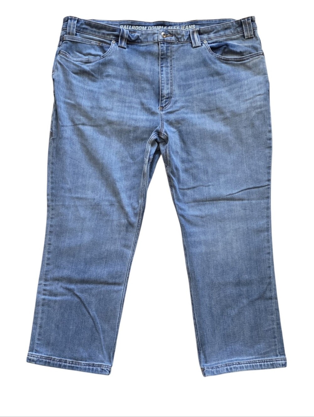 Duluth Trading 44 x 28 Ballroom Double Flex Relaxed Fit Light Wash Jeans